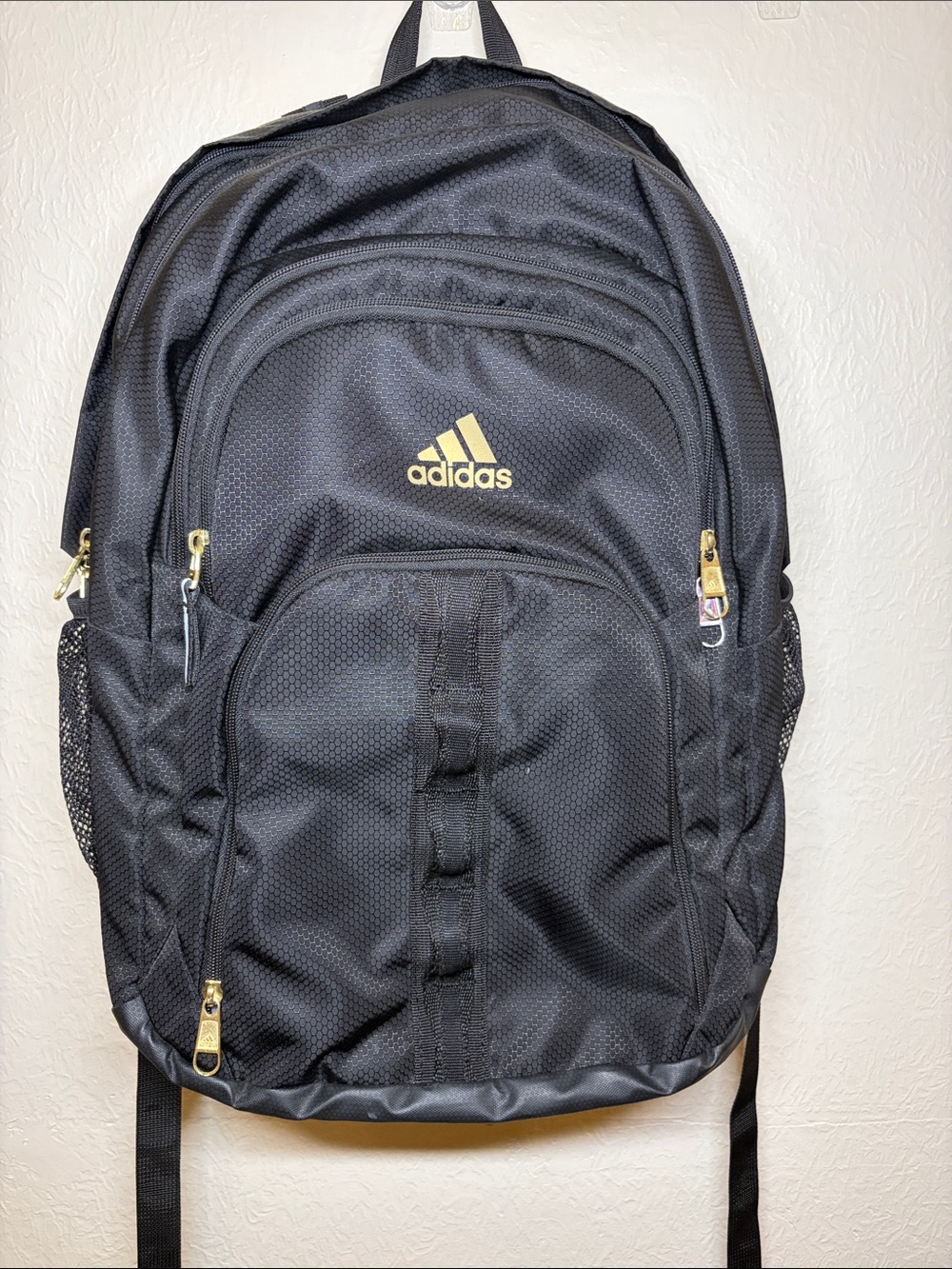 adidas Black Backpack with Gold Logo & Zipper Accents